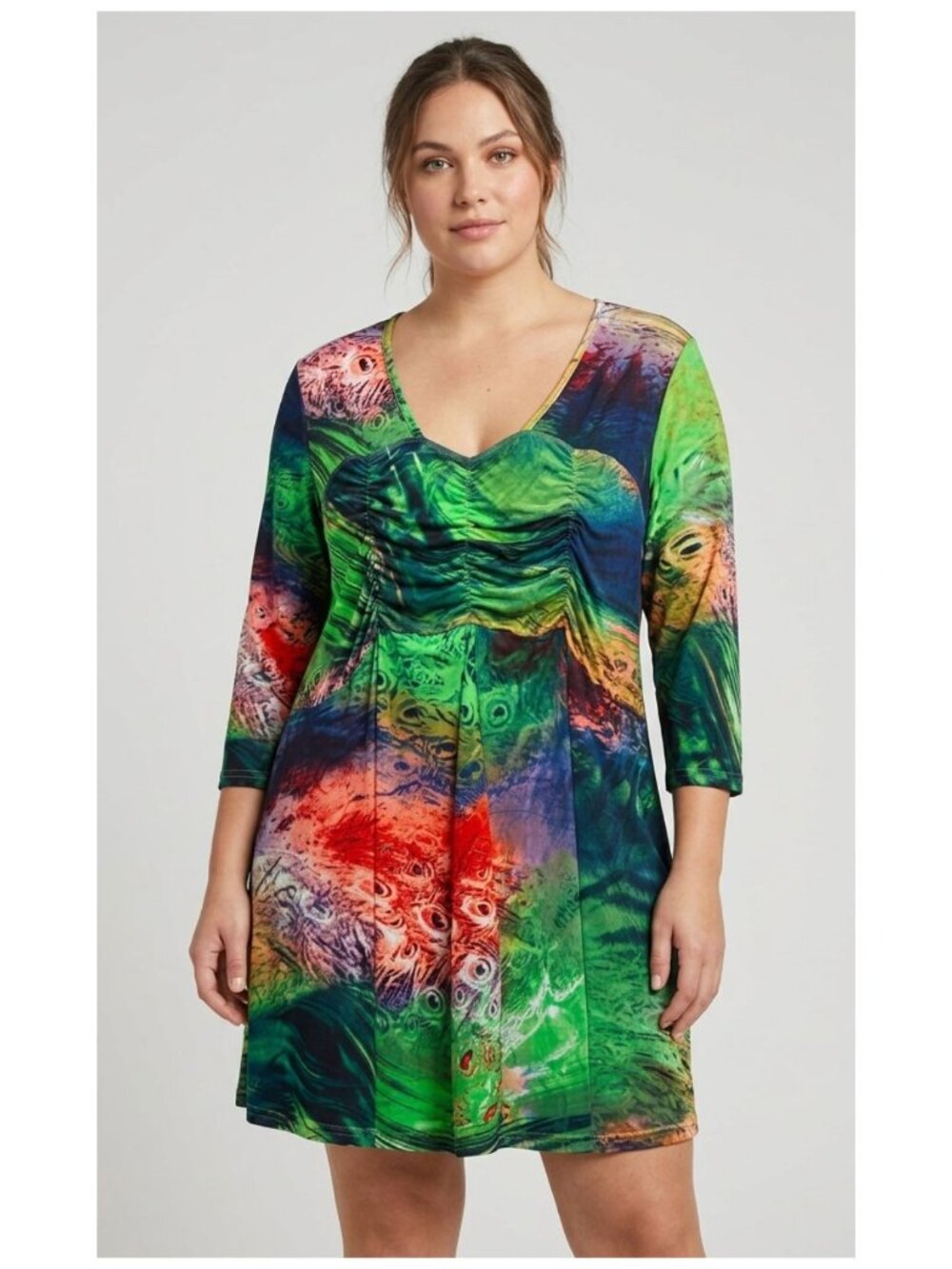 The Pyramid Collection Abstract Rainbow Fit & Flare 3/4 Sleeve Mini Dress XL EUC